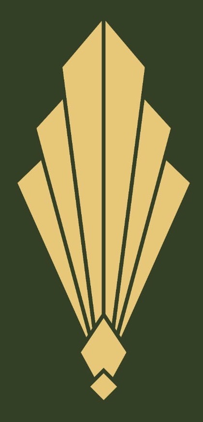 The fan mark alone: seven gold blades rising from a diamond base, with a small diamond beneath